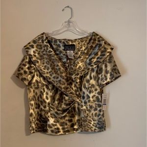 NWT! ALEX EVENINGS Silky Gold Multi Leopard/ Animal Print Women’s Blouse ~ Sz XL